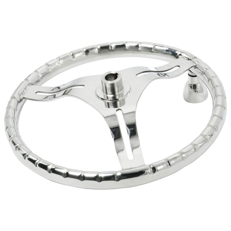 NovelBee Dia.13-1/2 Inch Stainless Steel 3 Spoke Steering Wheel with 1/2"-20 Nut and Finger Grips,Control knob for Marine Boat - Image 4